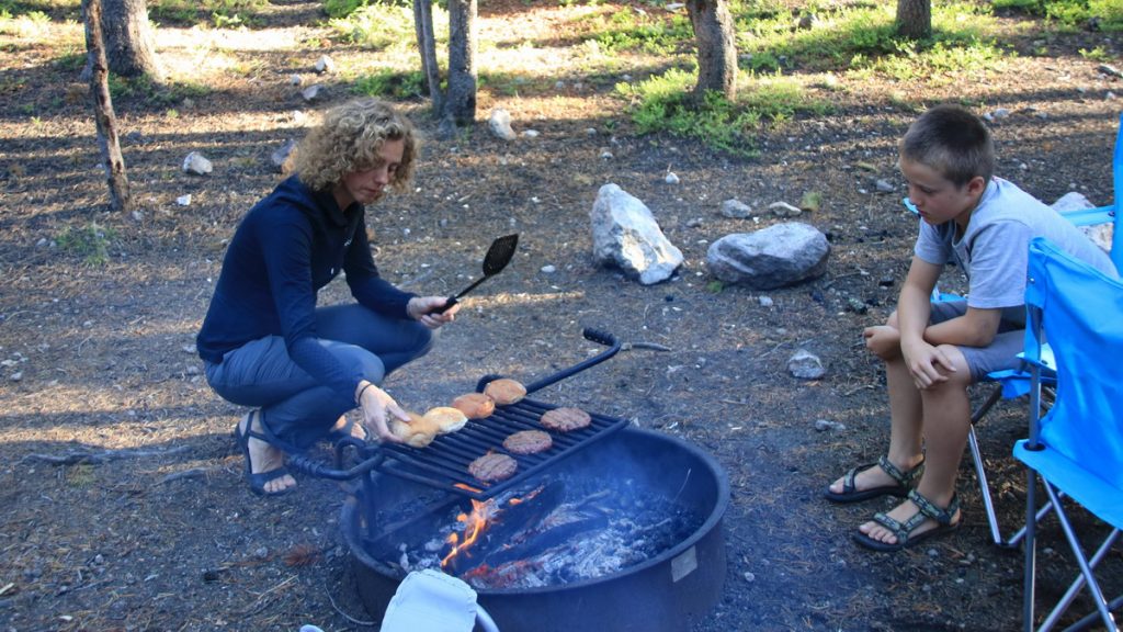 Making burgers on the firepit