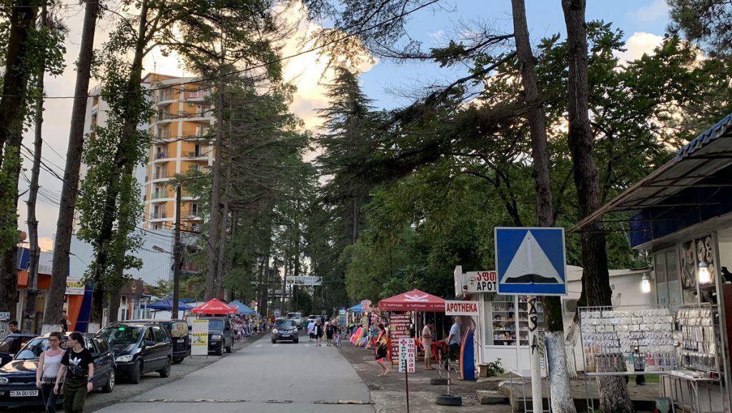 Street with beach shops and restaurants at the Black Sea coast