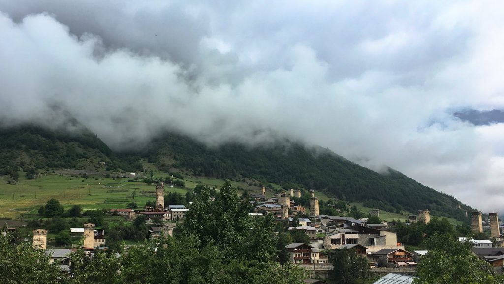 Mestia with the many Svan towers, as we started the four-day village-to-village hike from Mestia to Ushguli in Georgia