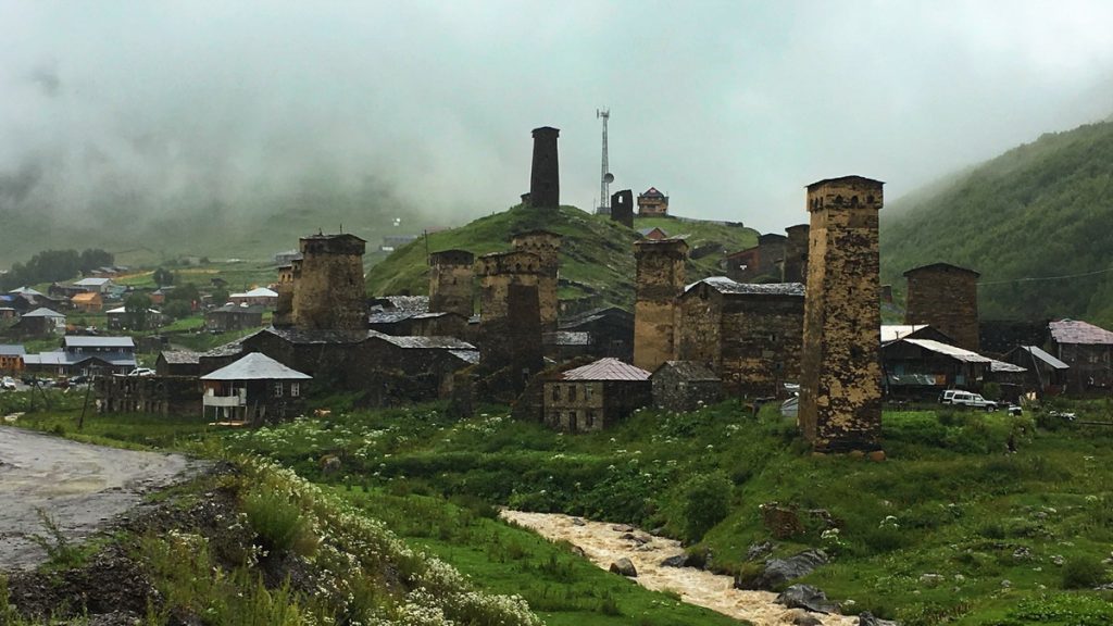 We ended the Four-day village-to-village hike from Mestia to Ushguli in Georgia in Ushguli in heavy rain