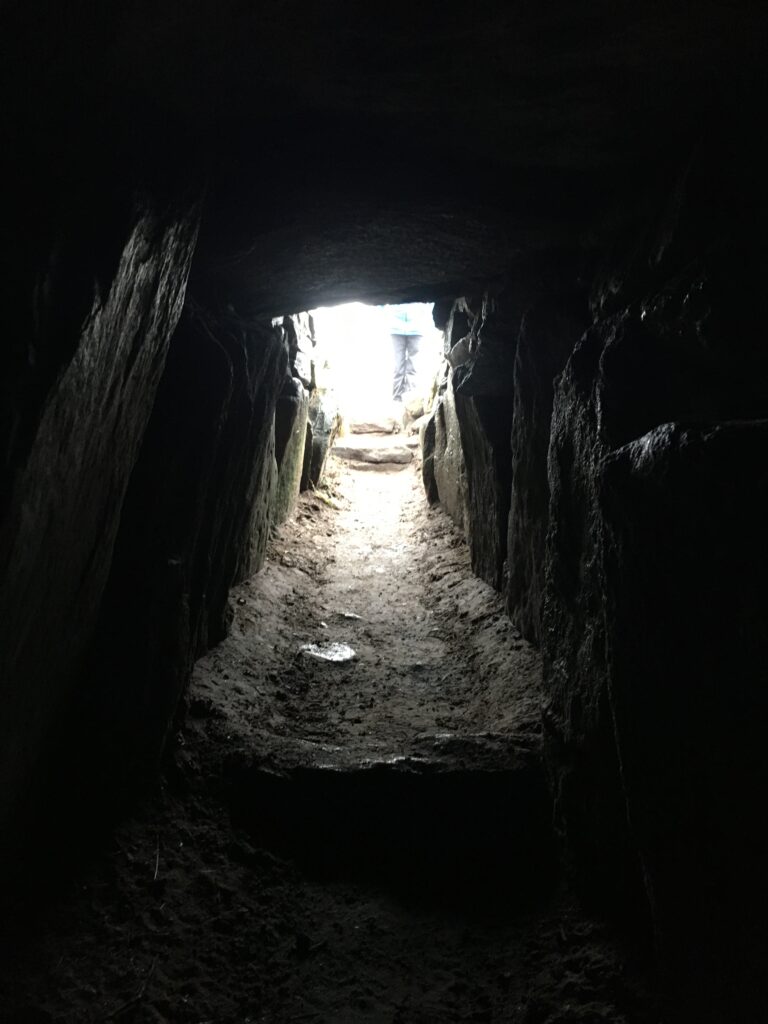 View from inside Birkehøj,a stone-age burial site. 